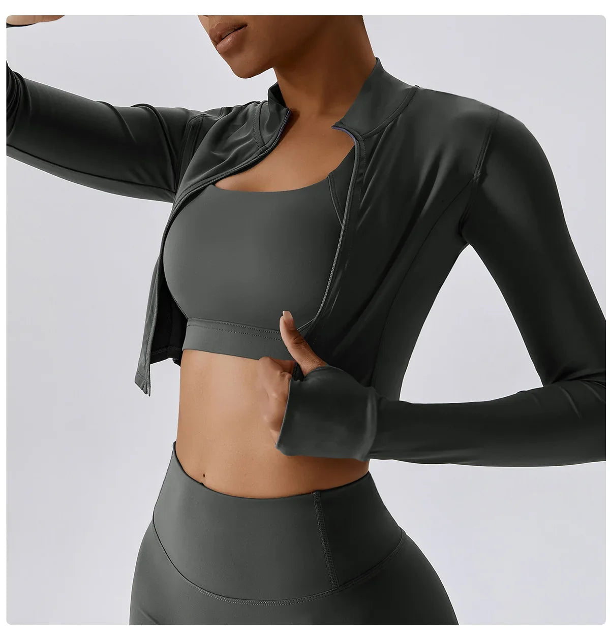 High-Performance Cropped Zip-Up Top