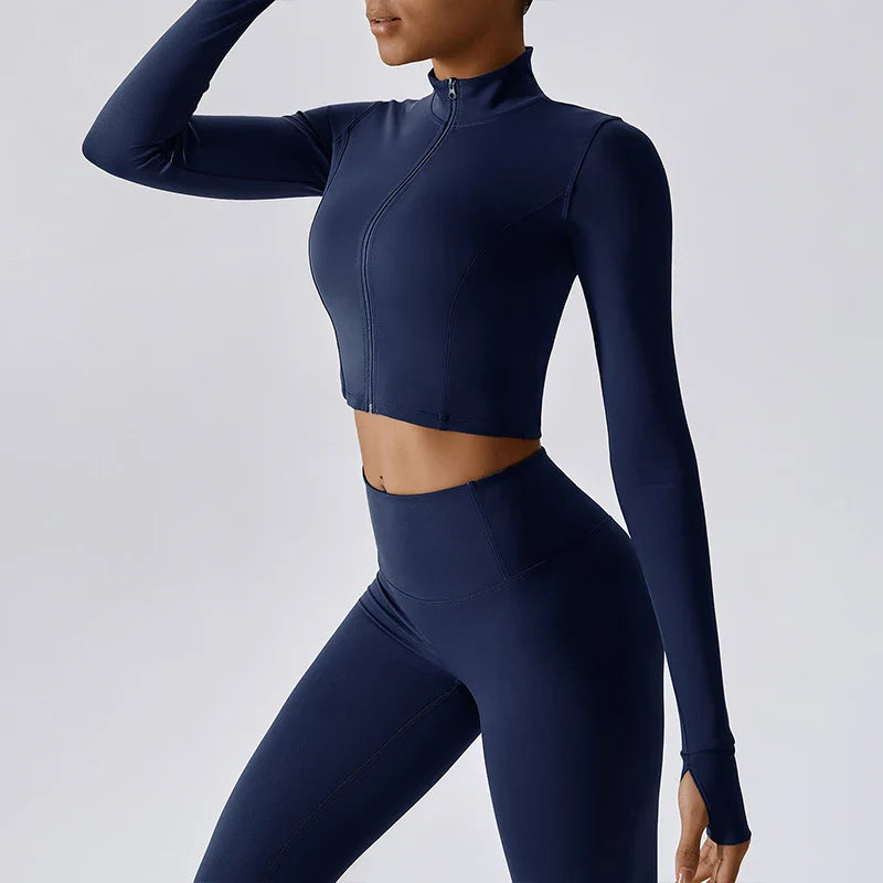 High-Performance Cropped Zip-Up Top