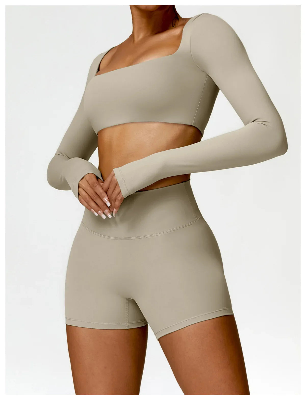 Stylish Activewear Set with Long-Sleeve Crop Top