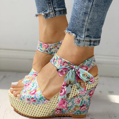 Emma - Floral Wedge Sandals