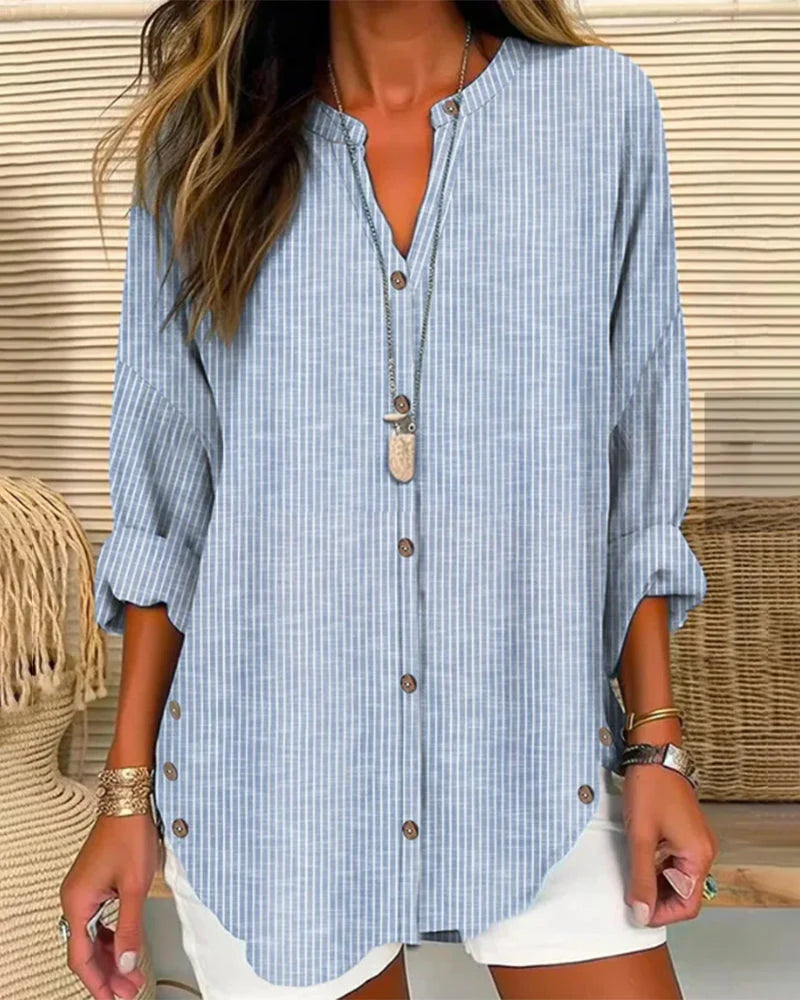 Kelly™ - Chic linen striped blouse