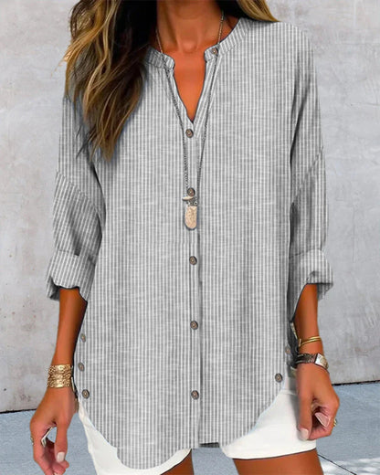 Kelly™ - Chic linen striped blouse